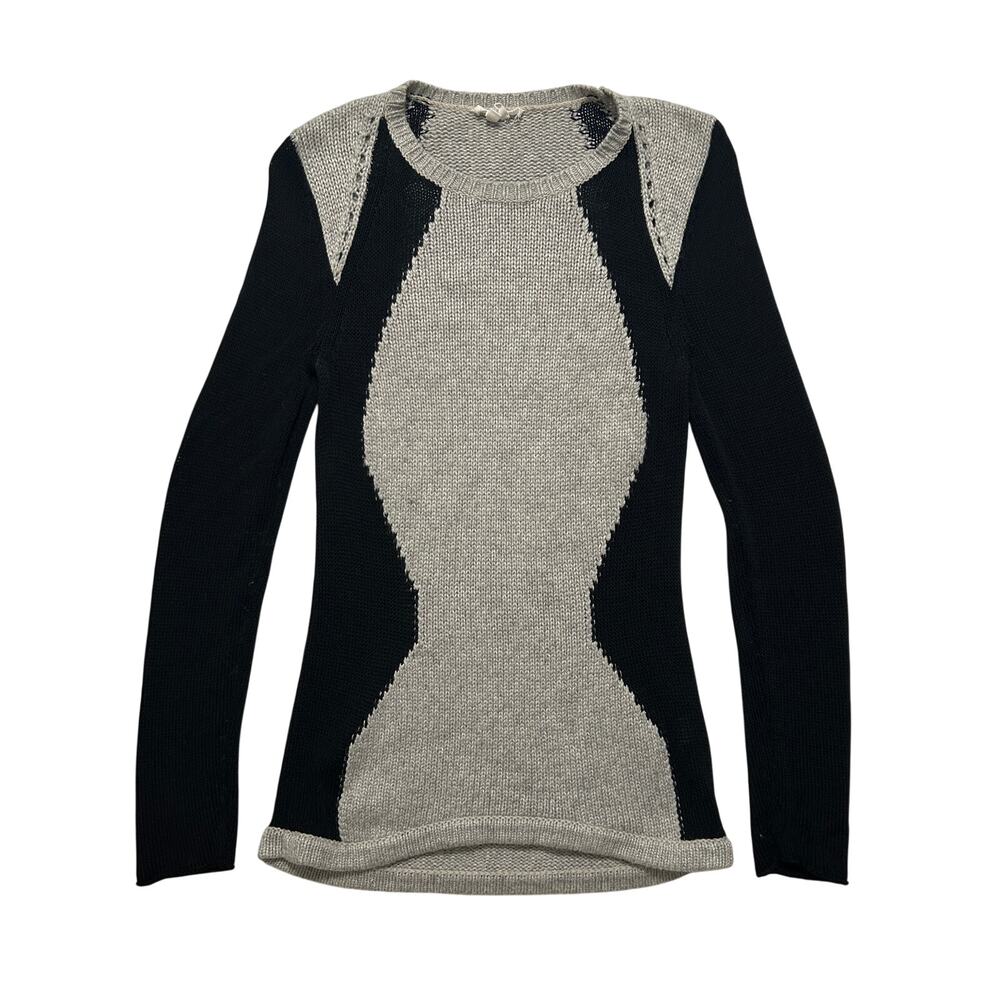 Helmut Lang Stretchy Colorblock Knit Crewneck Sweater Black Gray Size M